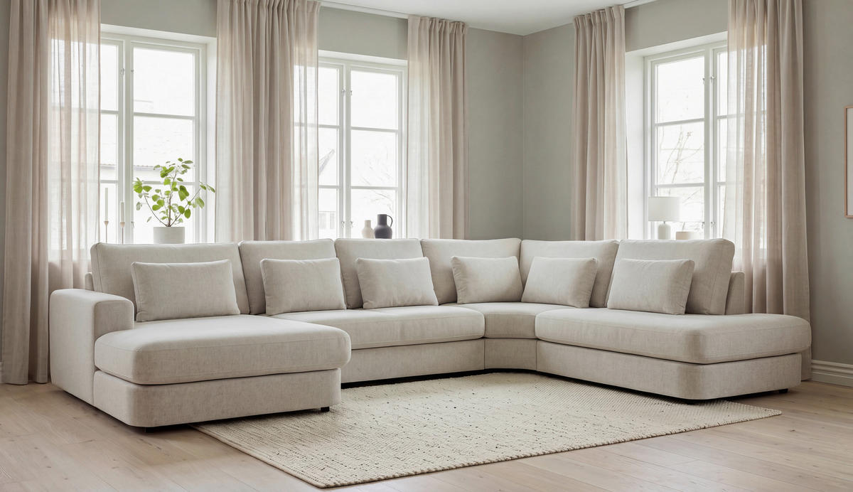 SOFFA i flatväv beige  - beige/svart, Klassisk, metall/trä (380/93/175cm) - Novel