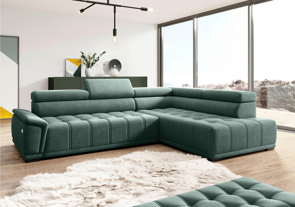 HÖRNSOFFA i chenille, vävt tyg mörkgrön  - svart/mörkgrön, Modern, textil/plast (283/106cm) - MID.YOU