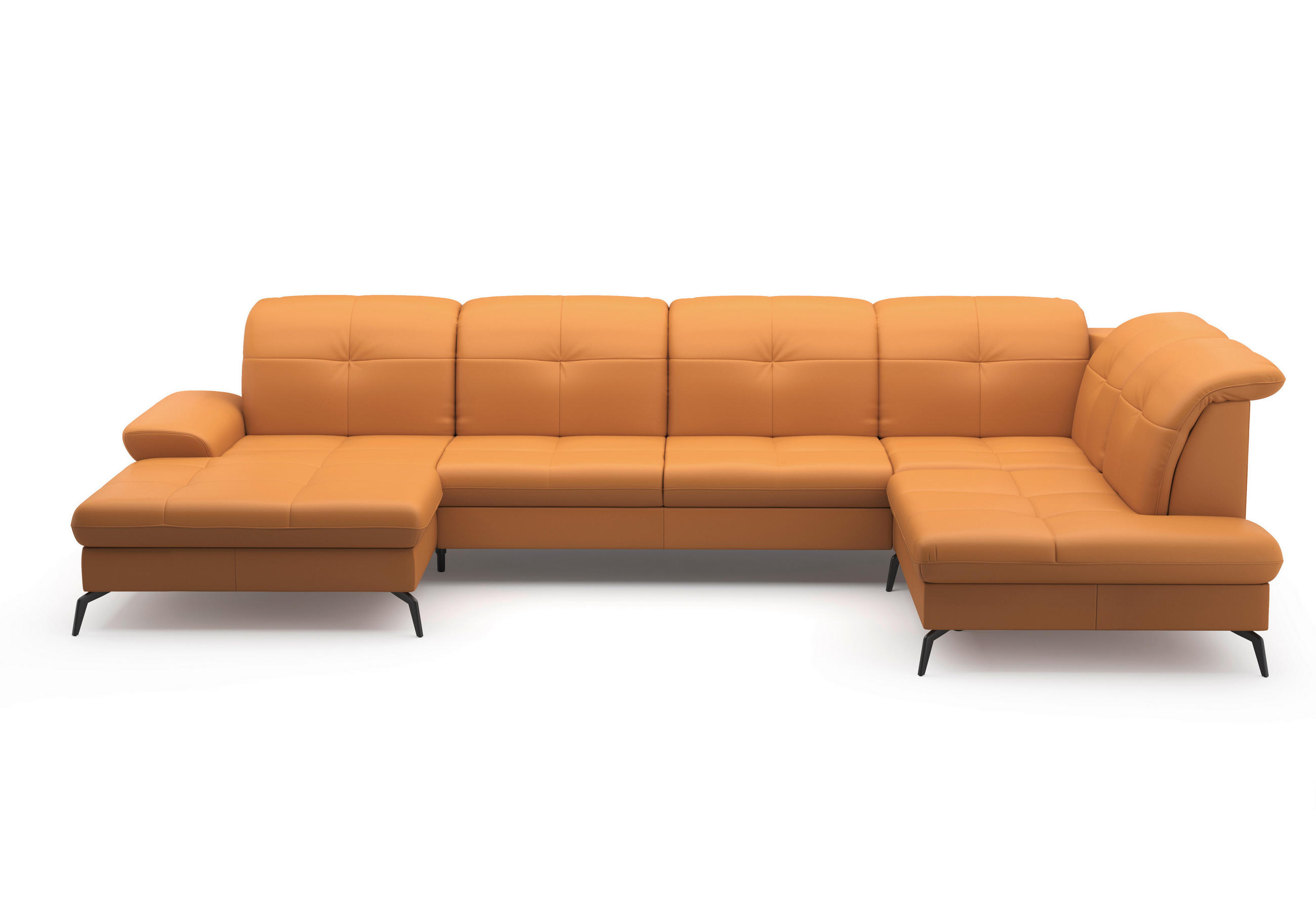 Thumbnail - Sit & More Wohnlandschaft, Currygelb, Textil, Leder, Kombination Echtleder/Stoff, Nappaleder, 6,5-Sitzer, Ottomane recht...