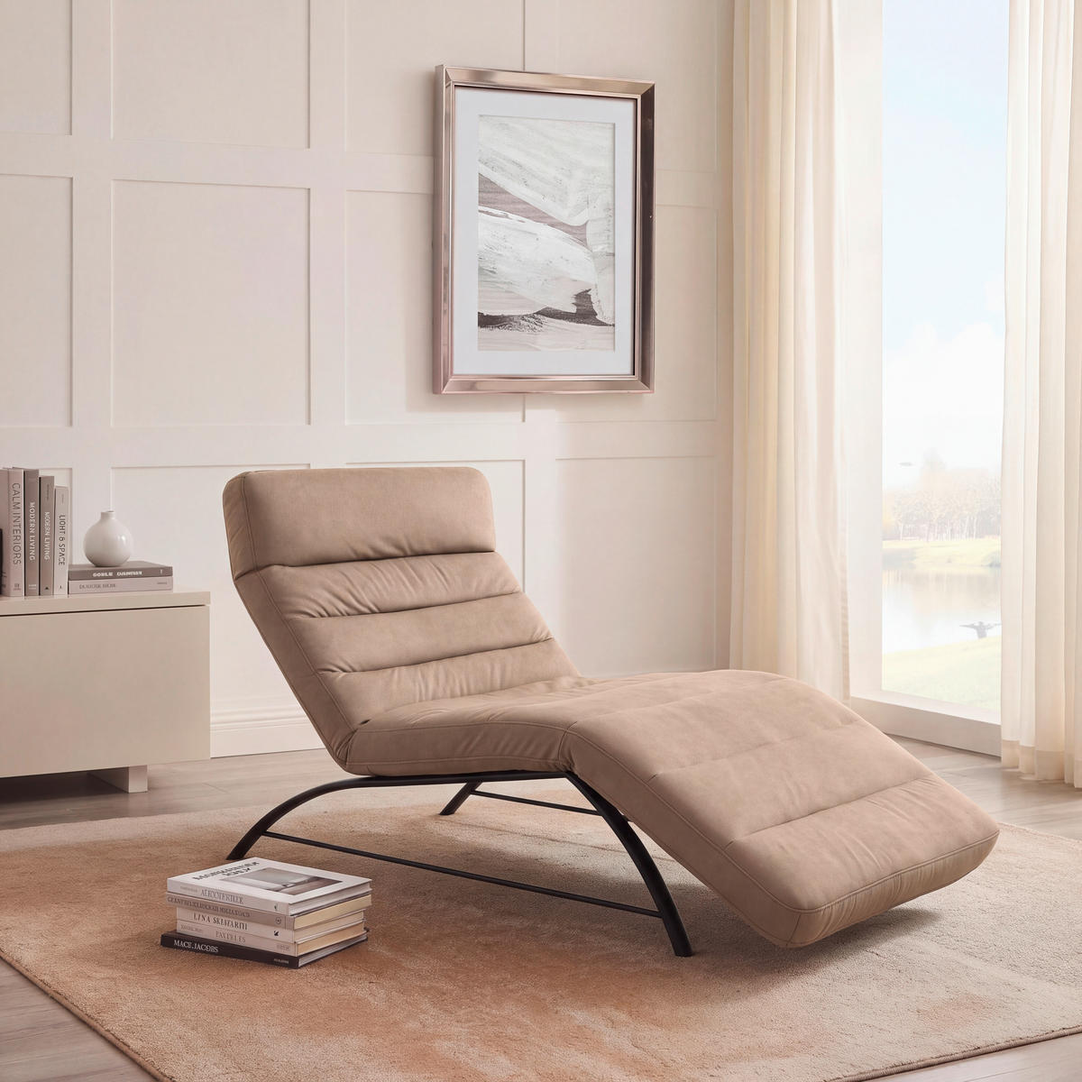 RELAXLIEGE Mikrofaser Taupe  - Taupe/Schwarz, Design, Textil/Metall (95/91/170cm) - Chilliano