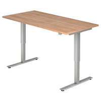 SCHREIBTISCH 160/80/72-119 cm Nussbaumfarben elektrisch höhenverstellbar  - Silberfarben/Nussbaumfarben, KONVENTIONELL, Holzwerkstoff/Metall (160/80/72-119cm) - Venda