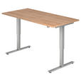 SCHREIBTISCH 160/80/72-119 cm Nussbaumfarben elektrisch höhenverstellbar  - Silberfarben/Nussbaumfarben, KONVENTIONELL, Holzwerkstoff/Metall (160/80/72-119cm) - Venda