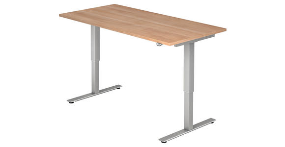 SCHREIBTISCH 160/80/72-119 cm Nussbaumfarben elektrisch höhenverstellbar  - Silberfarben/Nussbaumfarben, KONVENTIONELL, Holzwerkstoff/Metall (160/80/72-119cm) - Venda