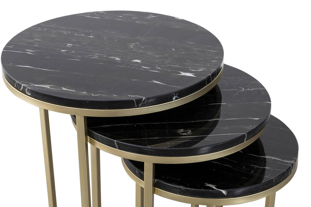 SATZTISCH in Metall, Stein  - Goldfarben/Schwarz, Trend, Stein/Metall - Kayoom