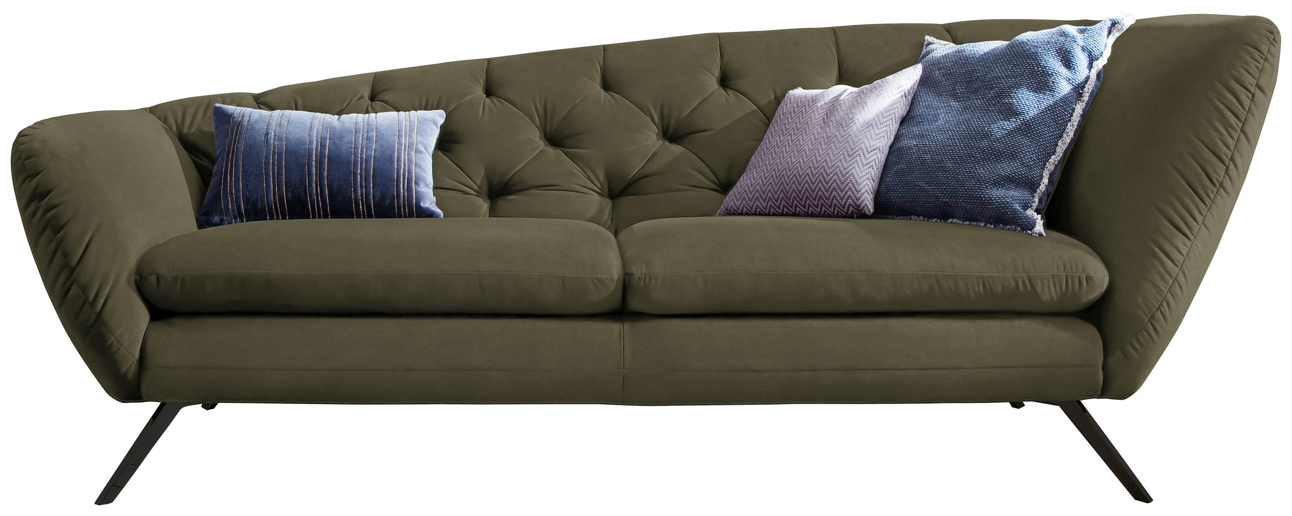 CHESTERFIELD-SOFA in Mikrofaser Schwarz, Olivgrün  - Schwarz/Olivgrün, Design, Textil/Metall (223/84/90cm) - Pure Home Lifestyle
