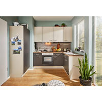 ECKKÜCHE  Graphitfarben, Eichefarben, Hellgrau  - Edelstahlfarben/Eichefarben, Basics, Holzwerkstoff/Metall (90/285/175cm) - Venda