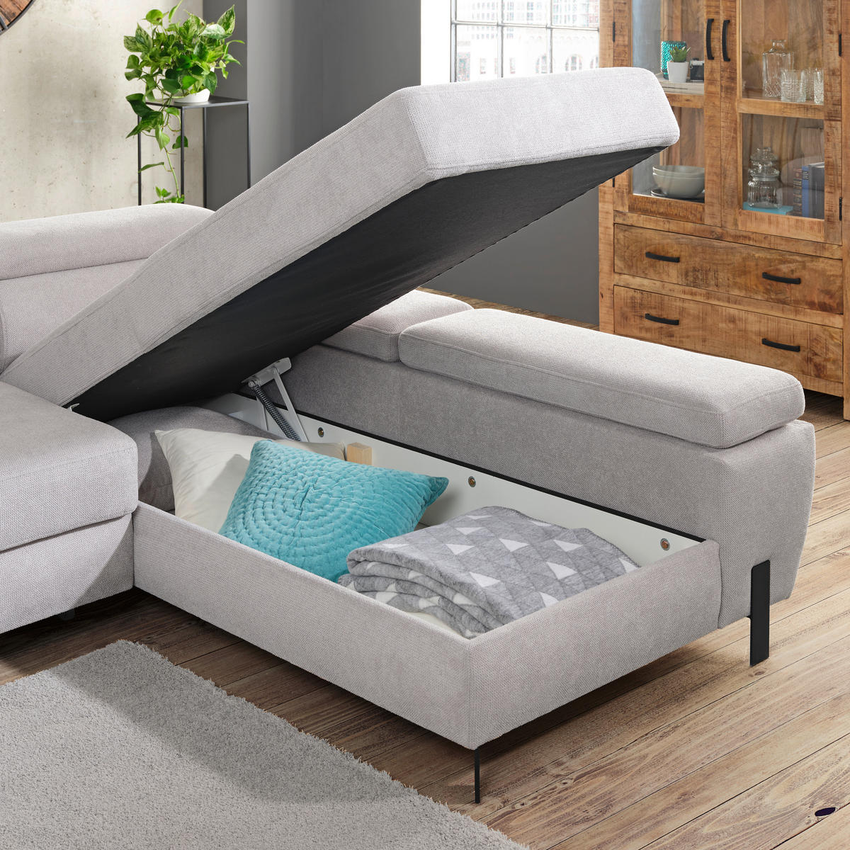 HÖRNSOFFA i vävt tyg grå  - ljusgrå/svart, Modern, metall/trämaterial (277/189cm) - MID.YOU