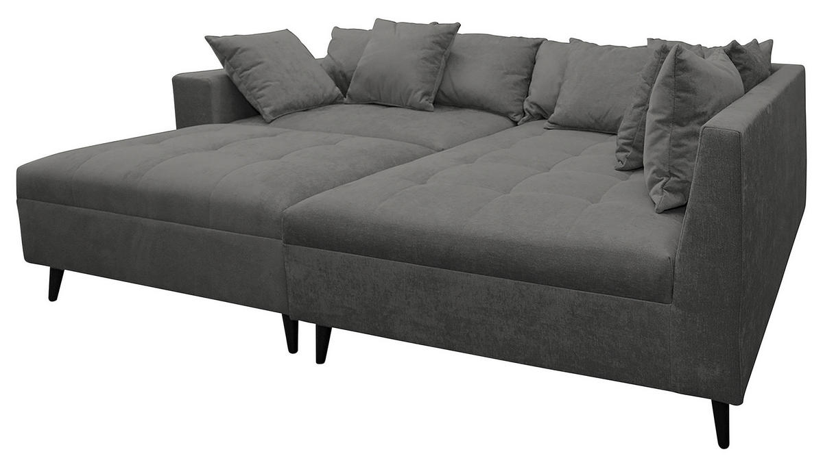 Ecksofa inkl. Hocker in Flachgewebe Grau  - Schwarz/Grau, Design, Holz/Textil (247/174cm) - MID.YOU