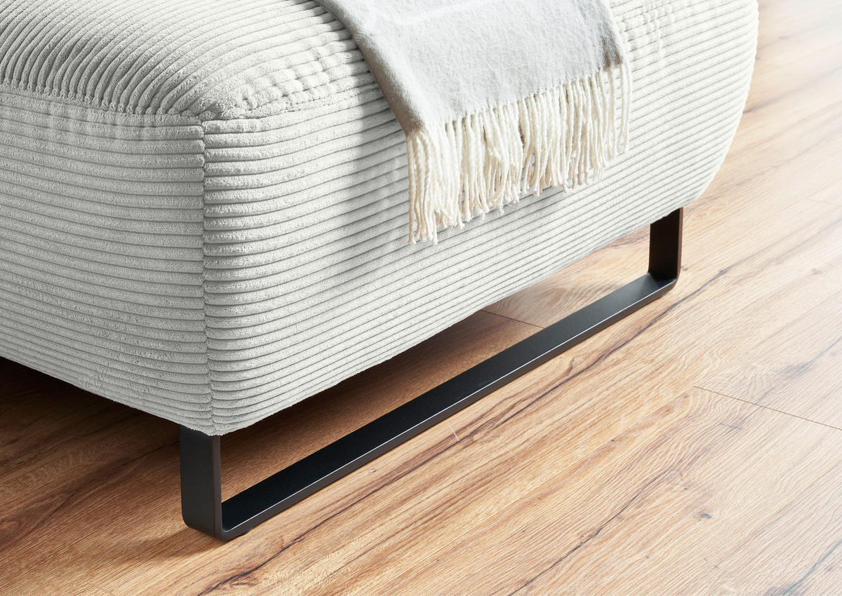ECKSOFA in Cord Hellgrau  - Hellgrau/Schwarz, Konventionell, Textil/Metall (266/180cm) - Hom`in