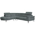 ECKSOFA in Samt Grau  - Schwarz/Grau, Design, Textil/Metall (264/299cm) - Novel