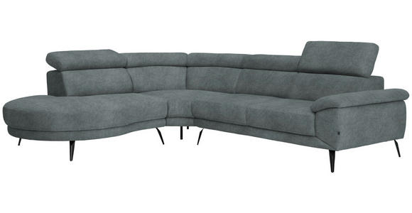 ECKSOFA in Samt Grau  - Schwarz/Grau, Design, Textil/Metall (264/299cm) - Novel