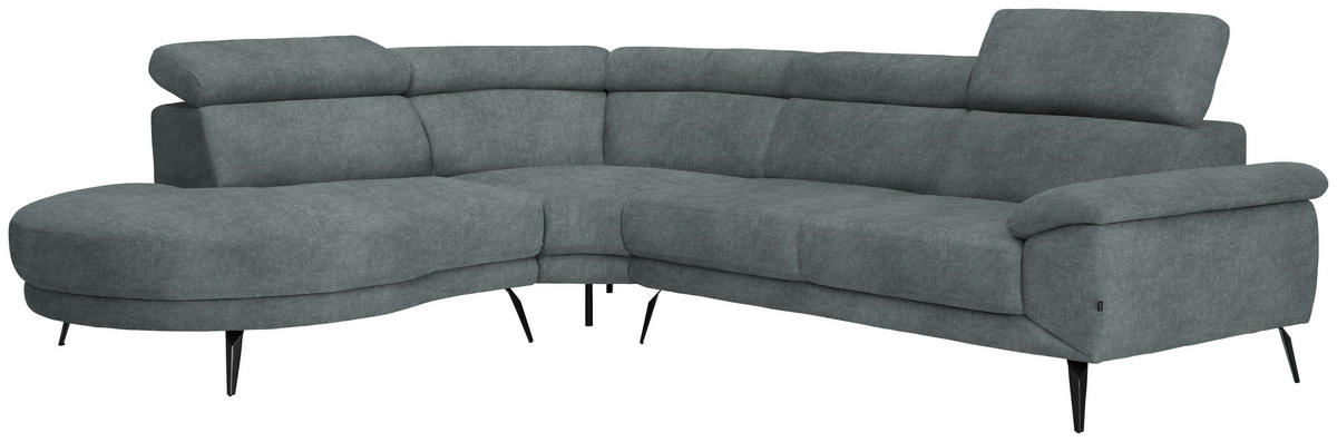 ECKSOFA in Velours Grau  264/299 cm  - Schwarz/Grau, Design, Textil/Metall (264/299cm) - Novel