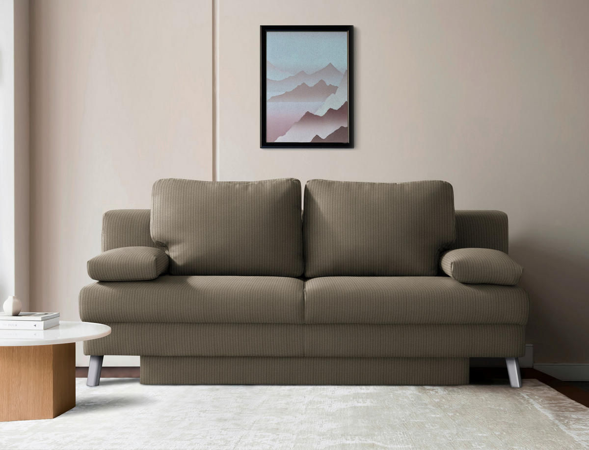SCHLAFSOFA  in Cord Graubraun  - Chromfarben/Graubraun, MODERN, Textil/Metall (194/91/90cm) - Novel