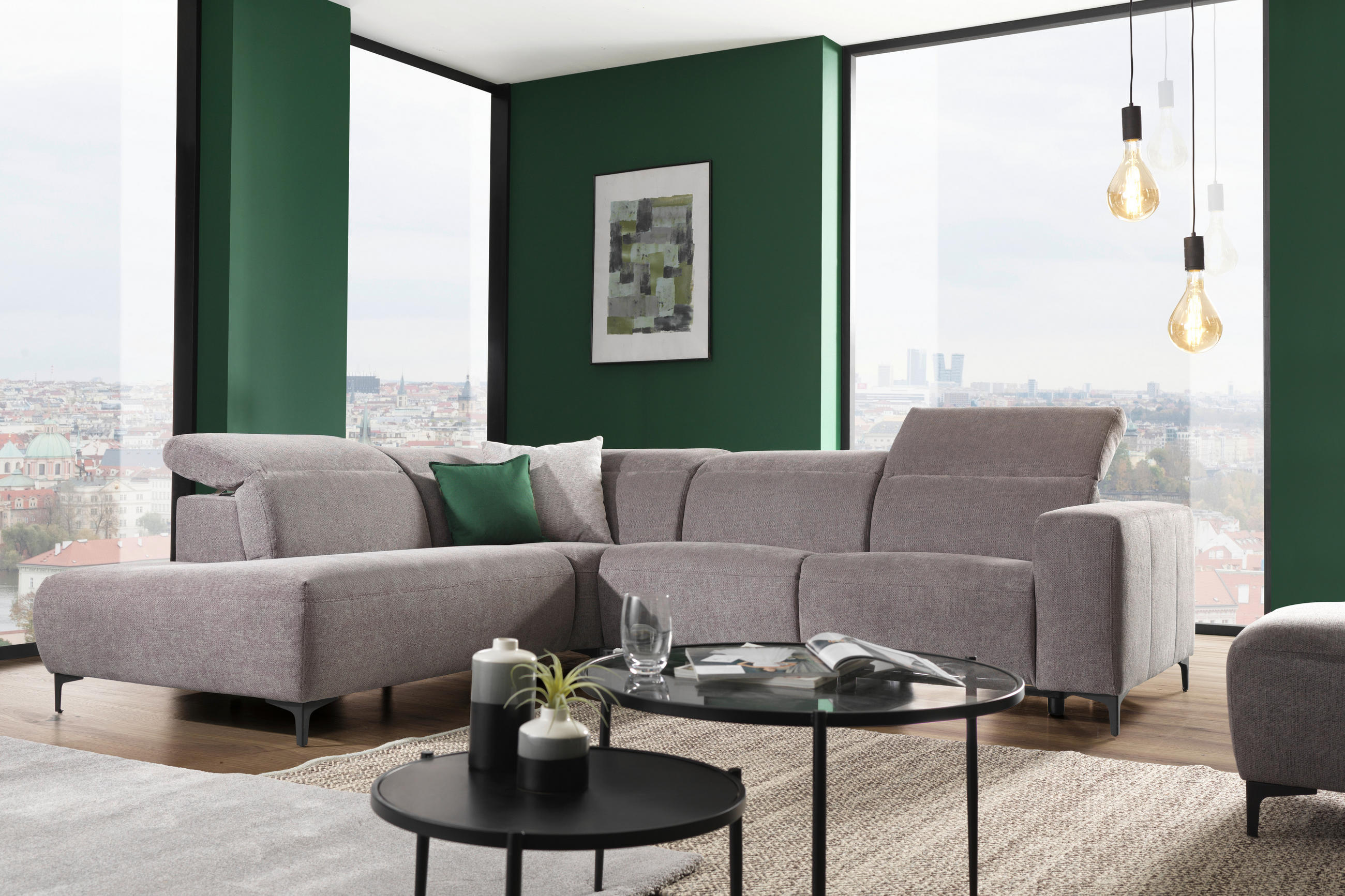 ECKSOFA Dunkelgrau Flachgewebe  - Dunkelgrau/Schwarz, Design, Textil/Metall (238/290cm) - Pure Home Lifestyle