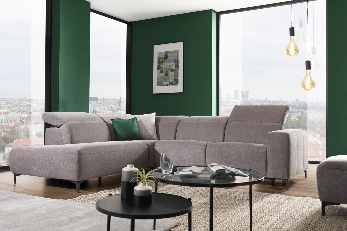 ECKSOFA in Flachgewebe Dunkelgrau  - Dunkelgrau/Schwarz, Design, Textil/Metall (238/290cm) - Pure Home Lifestyle