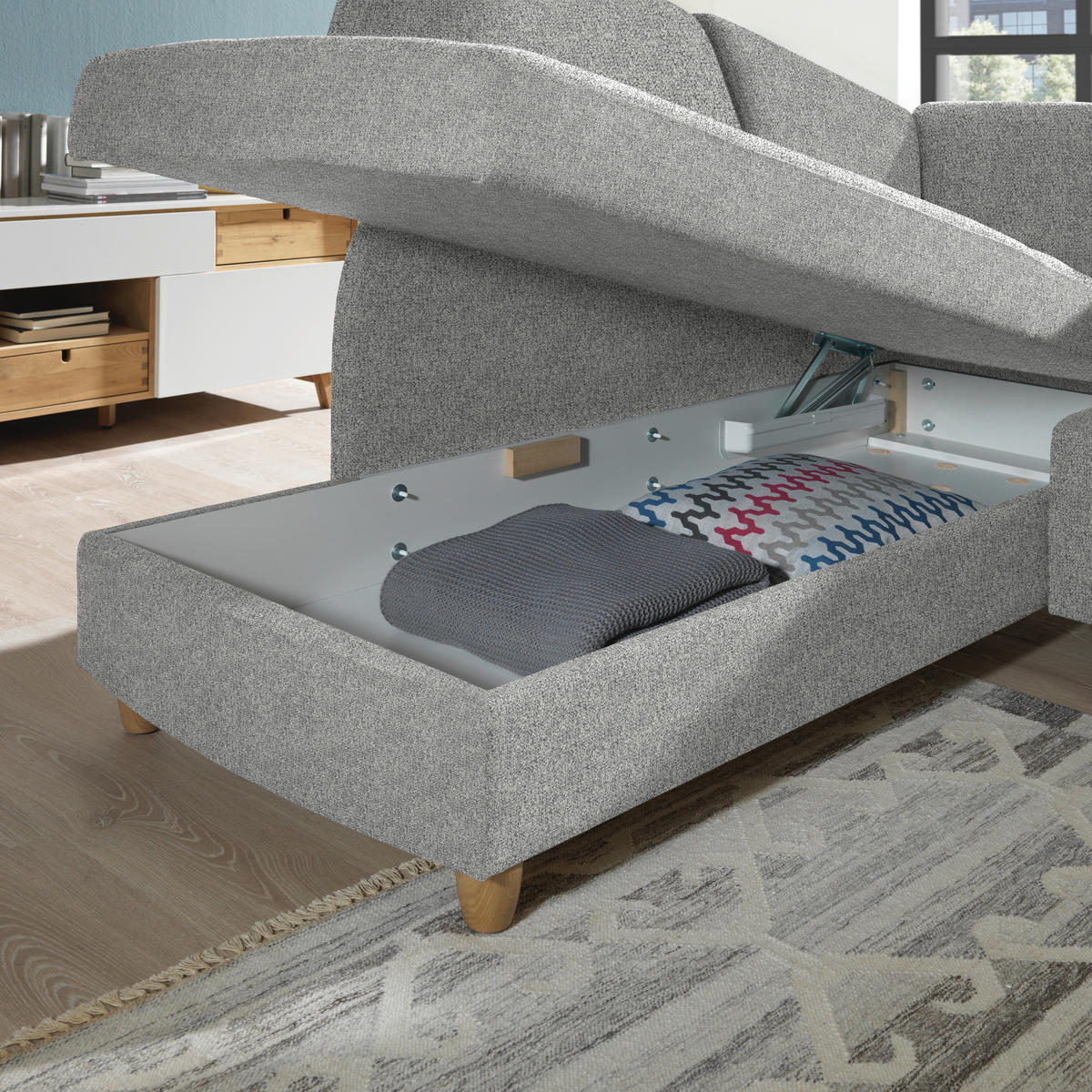 ECKSOFA  in Mikrovelours Naturfarben  208/227 cm  - Eichefarben/Rot, KONVENTIONELL, Holz/Textil (208/227cm) - Sedda