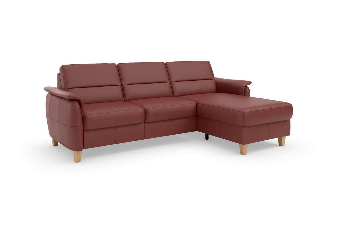 ECKSOFA PALMERA E in Echtleder Rotbraun  244/163 cm  - Rotbraun/Eichefarben, Basics, Leder/Holz (244/163cm) - Sit & More