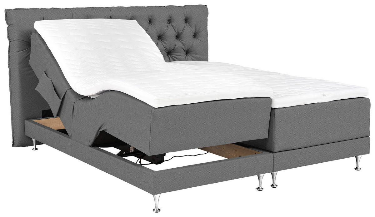 Pat Boxspring, 180/200 cm, gri - argintiu/albastru, Basics, metal/textil (180/200cm) - Welnova