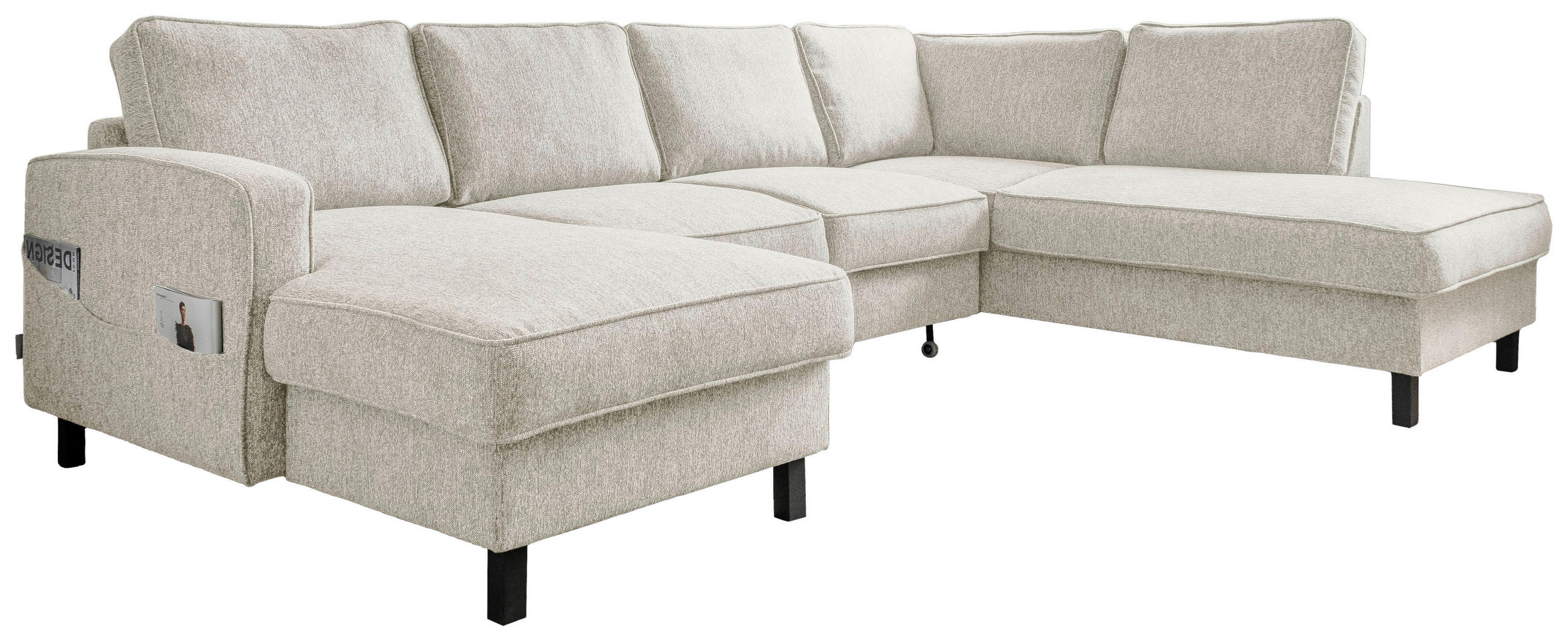 WOHNLANDSCHAFT Beige Struktur  - Beige/Schwarz, Holz/Textil (148/298/198cm) - MID.YOU