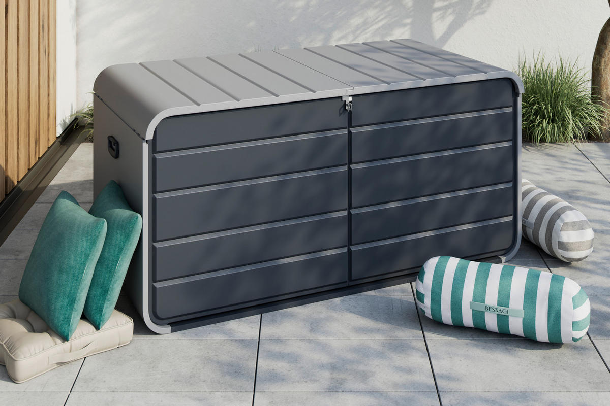 KISSENBOX 160/80/76 cm  - Anthrazit/Hellgrau, Design, Kunststoff/Metall (160/80/76cm) - Ambia Garden