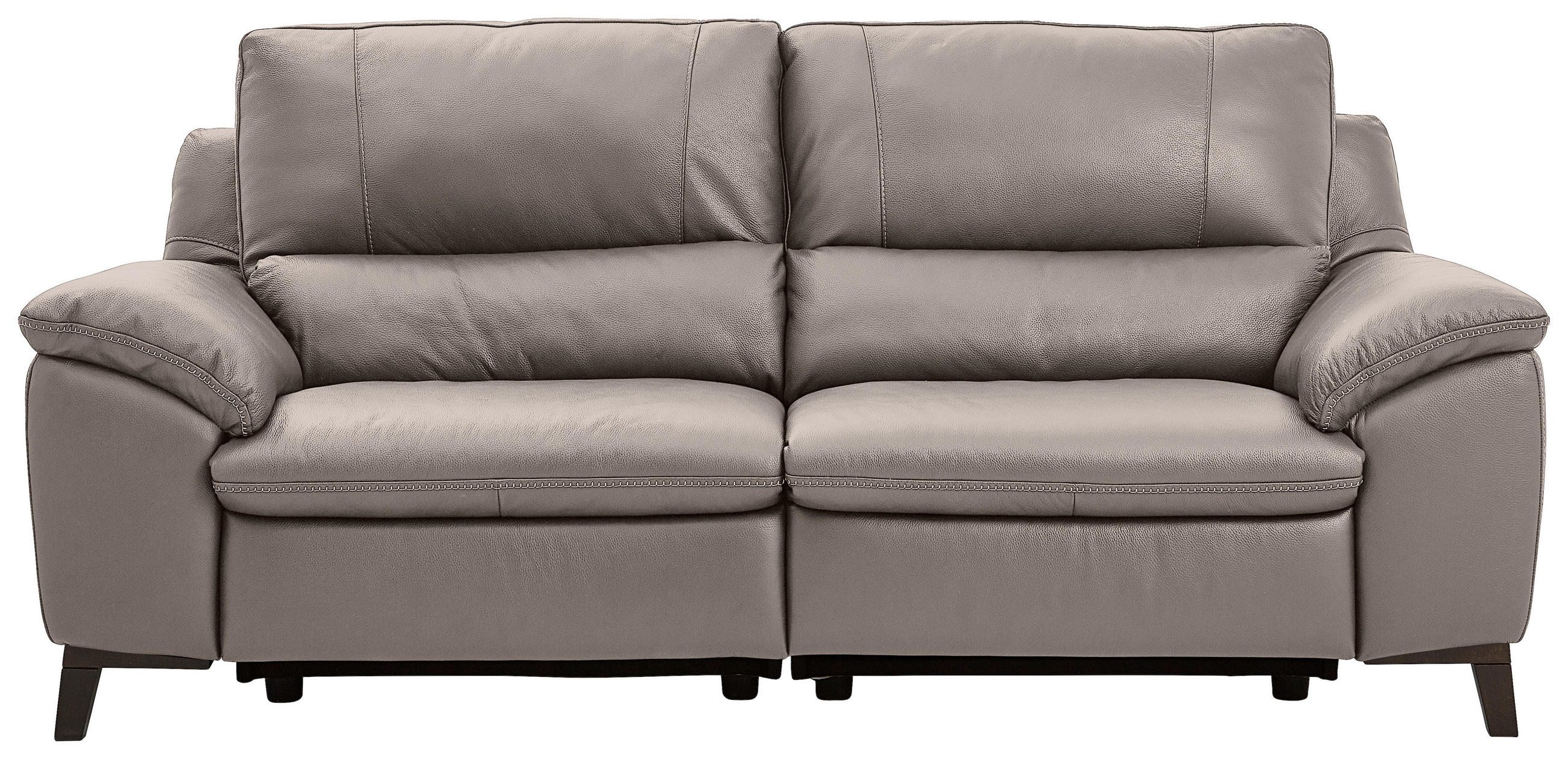 2,5-SITZER mit Relaxfunktion Kombination Echtleder/Lederlook Grau  - Wengefarben/Grau, Design, Leder/Holz (216/97/95-151cm) - Livetastic