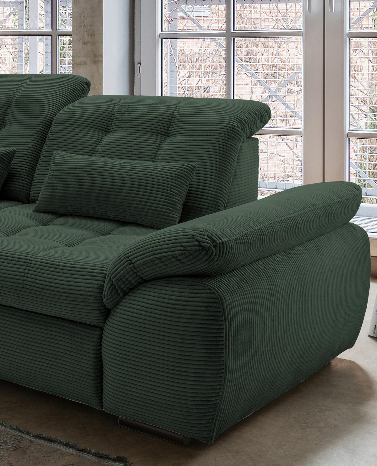 ECKSOFA in Cord Dunkelgrün  - Dunkelgrün/Schwarz, Modern, Textil/Metall (184/314cm) - Livetastic