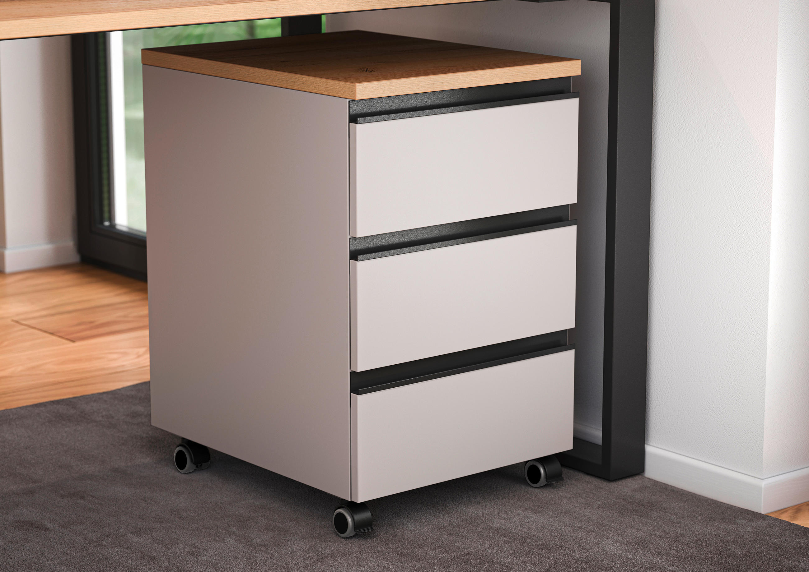 ROLLCONTAINER 40/63/50 cm - Eichefarben/Schwarz, Modern, Holzwerkstoff/Kunststoff (40/63/50cm) - Novel