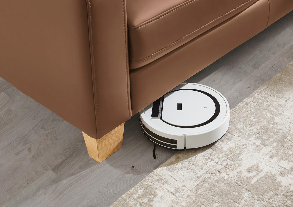 ECKSOFA in Echtleder Braun  - Eiche Bianco/Braun, Natur, Leder/Holz (257/235cm) - Valdera