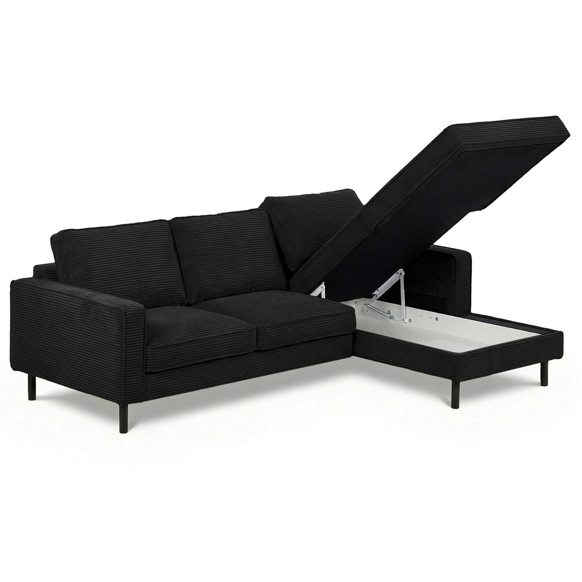 ECKSOFA Cord Schwarz  - Schwarz, Design, Textil/Metall (238/166cm) - Livetastic