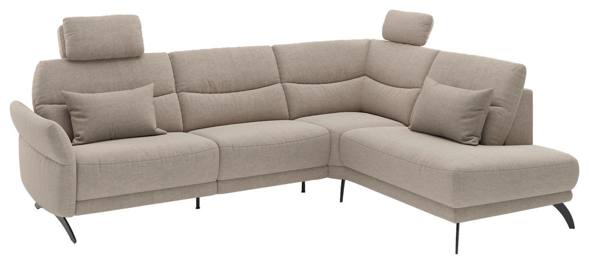 ECKSOFA Sandfarben Webstoff  - Sandfarben/Schwarz, KONVENTIONELL, Textil/Metall (263/201cm) - Pure Home Comfort