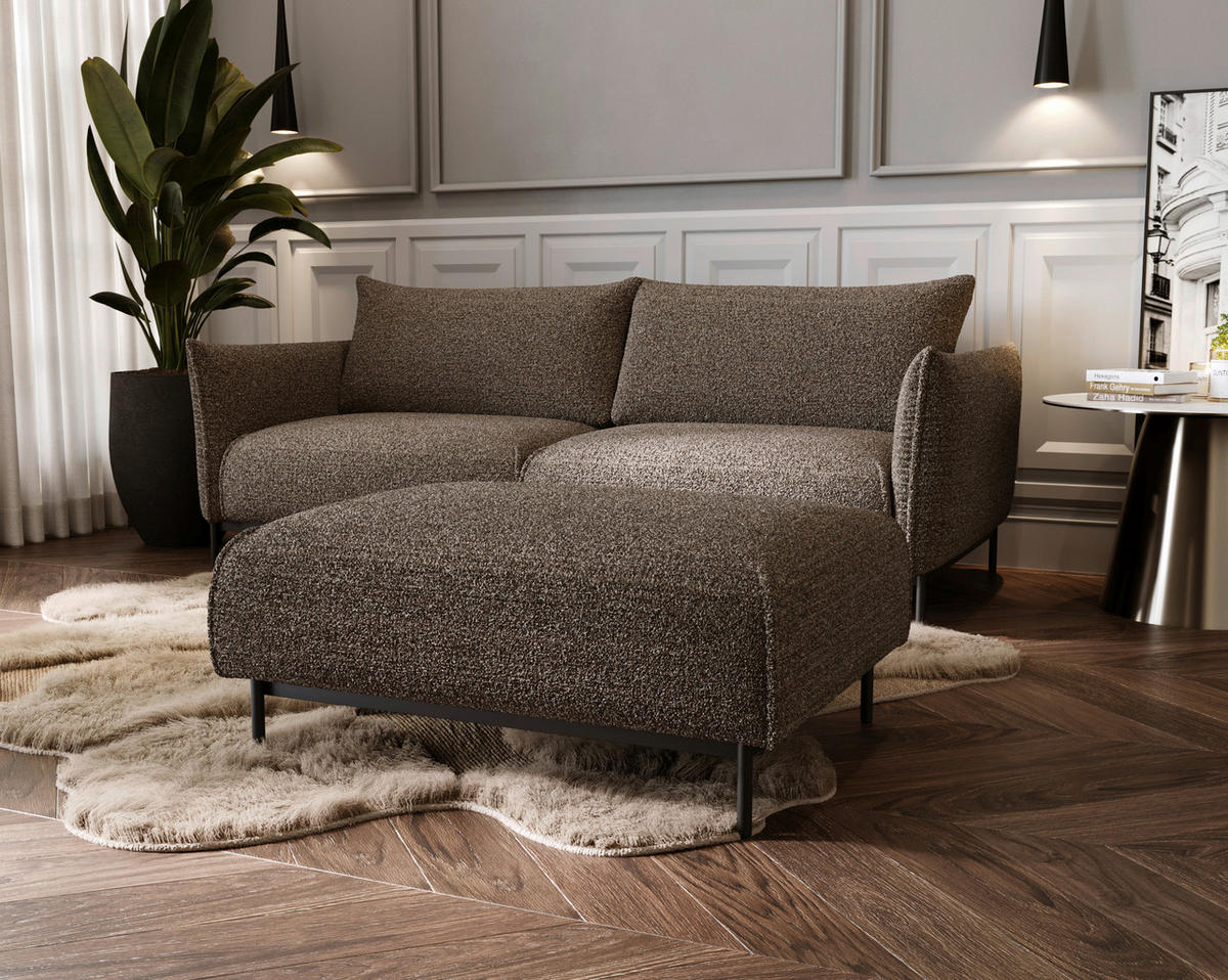 HOCKER in Textil Dunkelbraun, Schwarz  - Dunkelbraun/Schwarz, Design, Textil/Metall (100/42/97cm) - Livetastic