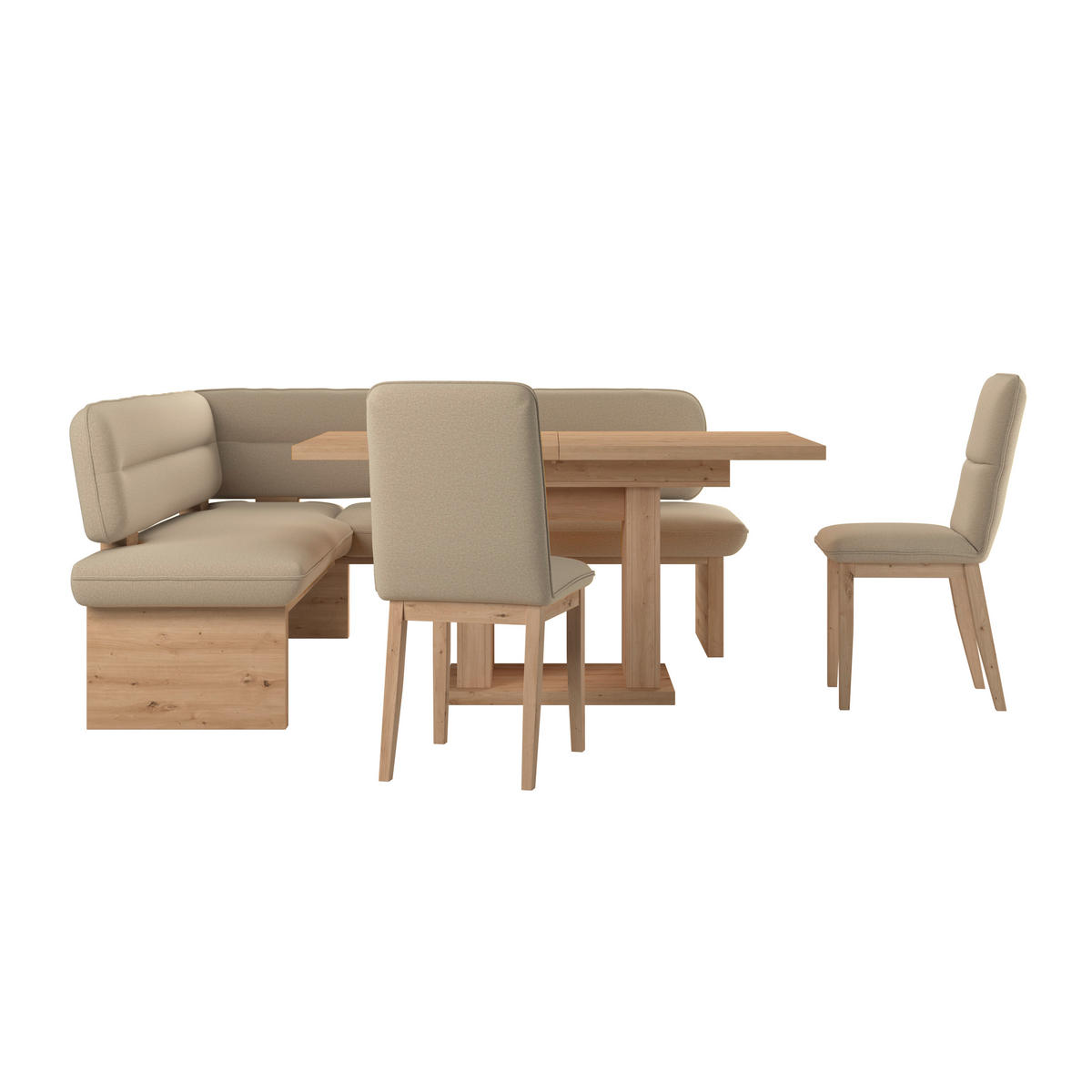 ECKBANK 170/192 cm Webstoff Beige Eiche Sperrholz   - Eichefarben/Beige, KONVENTIONELL, Holz/Textil (170/192cm) - Livetastic