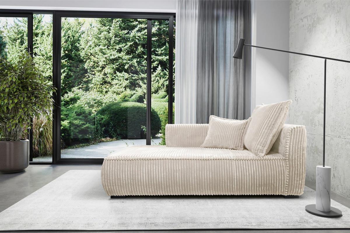 RÉCAMIERE Cord Creme  - Creme/Schwarz, Design, Holz/Textil (207/75/121cm) - MID.YOU