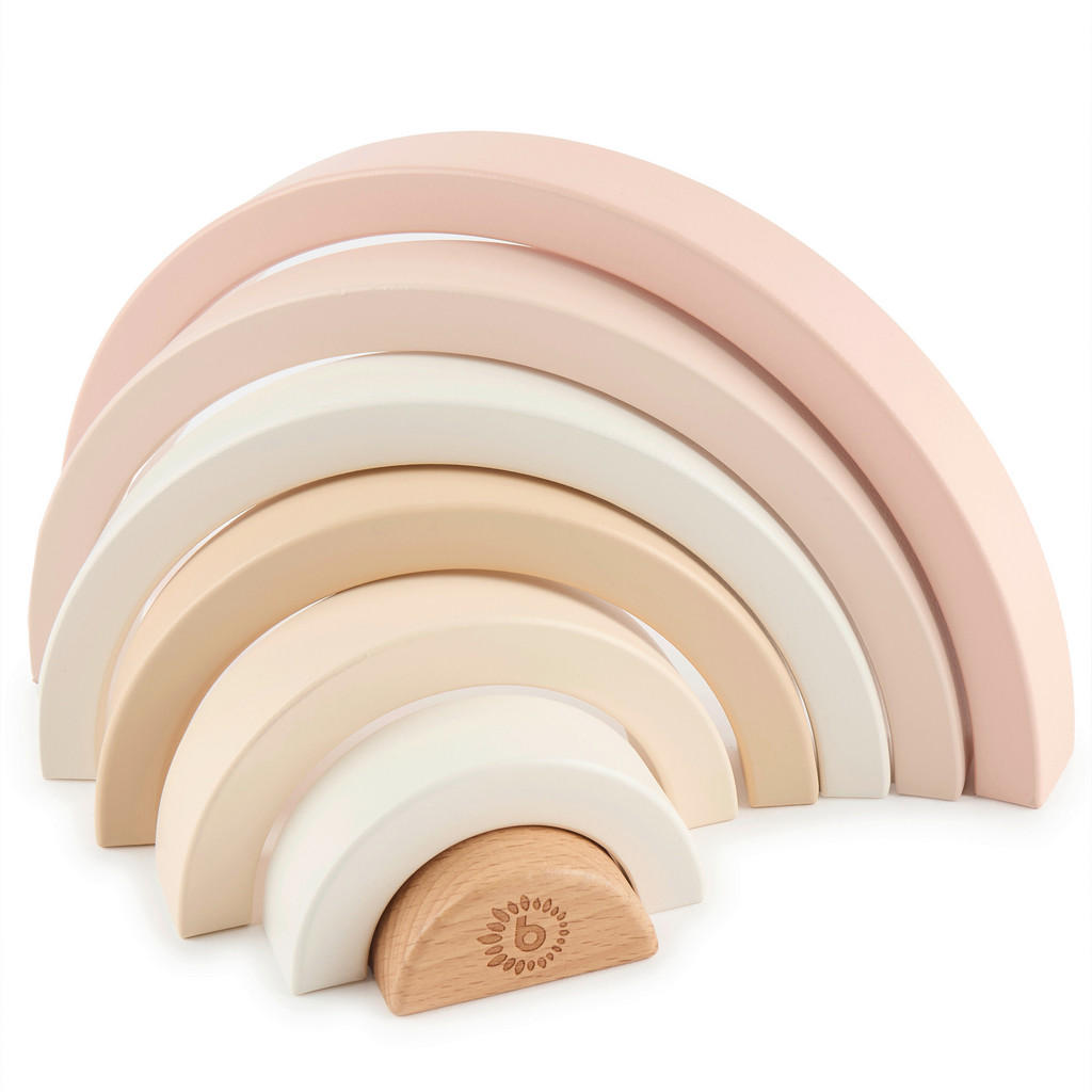 Thumbnail - Stapelturm Regenbogen Reh Ella, Rosa, Beige, Holz, 7-teilig, Buche, 2.5x11.5x24 cm, schadstofffrei, Spielzeug, Babyspiel...