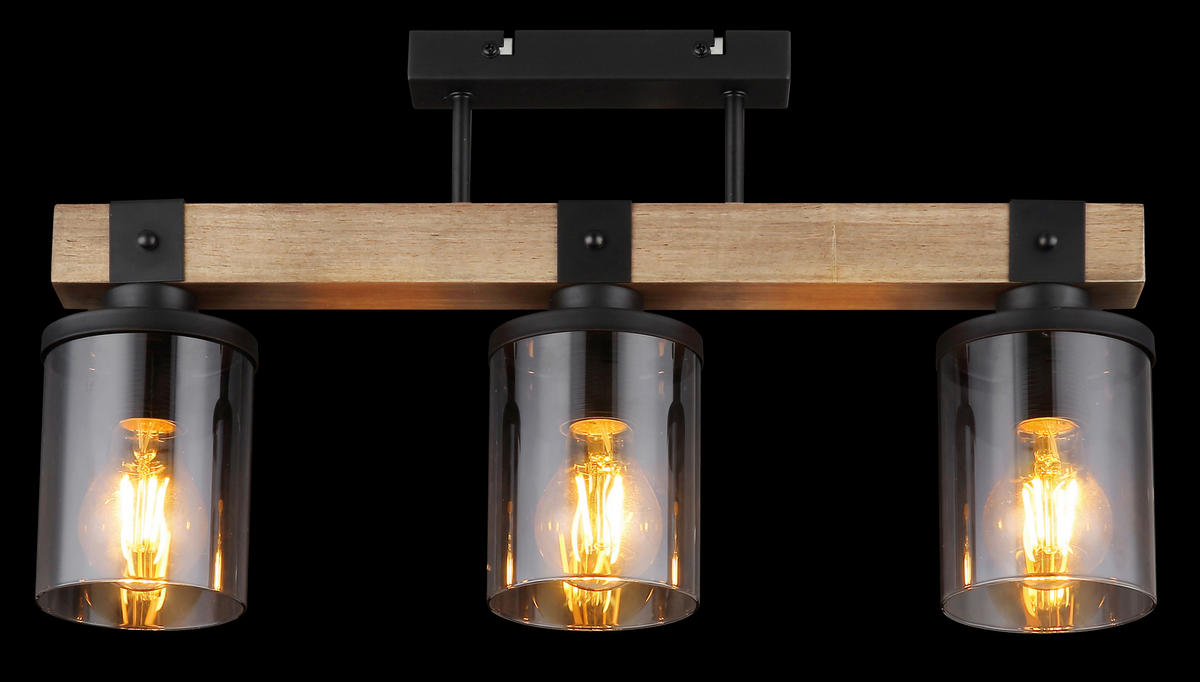 DECKENLEUCHTE Lila 52/10/28,6 cm   - Dunkelbraun/Schwarz, Natur, Glas/Holz (52/10/28,6cm) - Globo