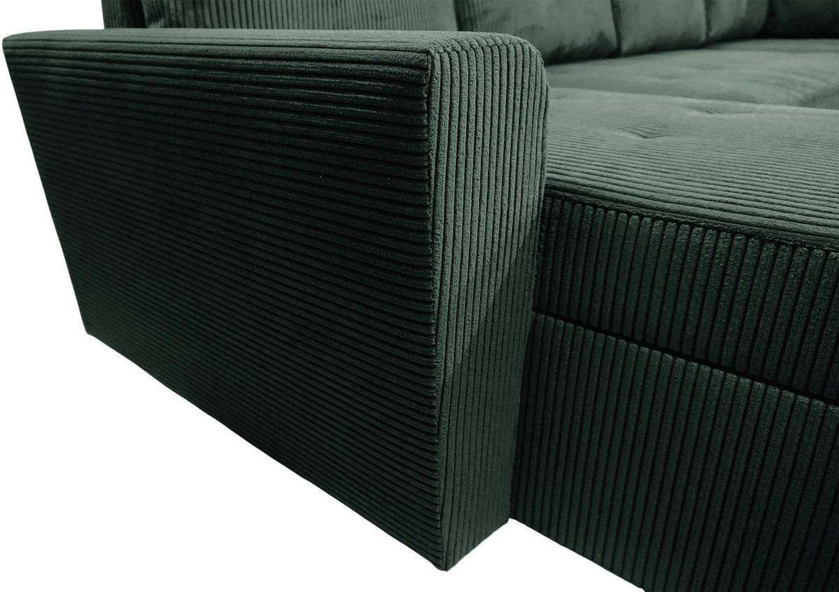 WOHNLANDSCHAFT TERMOLI Dunkelgrün Cord  - Dunkelgrün/Schwarz, Design, Kunststoff/Textil (155/297/212cm) - MID.YOU