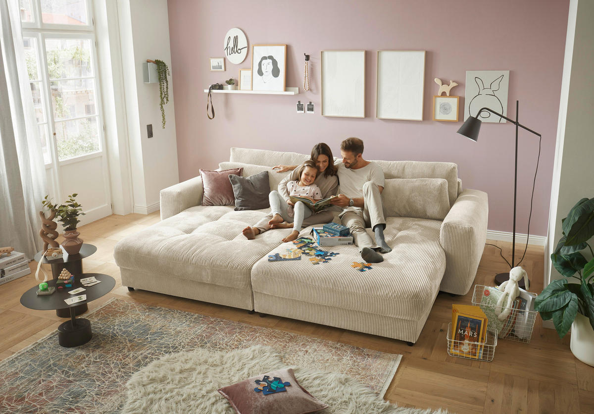 BIGSOFA Cord Creme  - Creme/Schwarz, KONVENTIONELL, Kunststoff/Textil (292/90/194cm) - MID.YOU