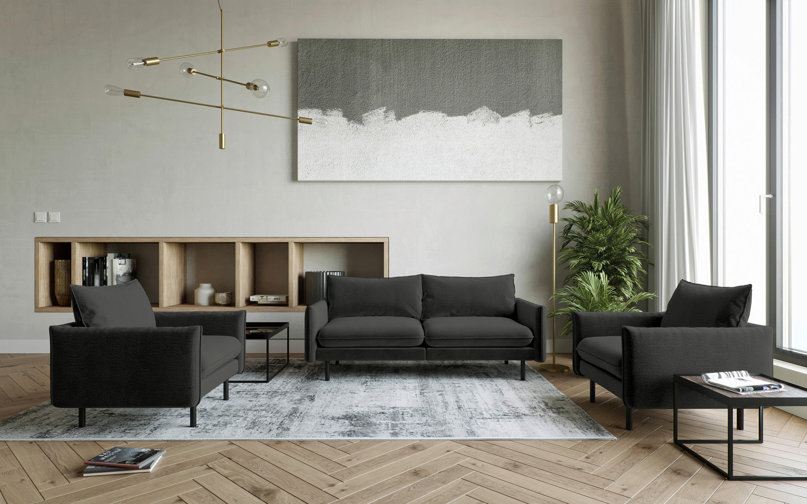 SEDACÍ SESTAVA, textil, tmavě šedá - černá/tmavě šedá, Design, textil (215/85/92cm) - Livetastic