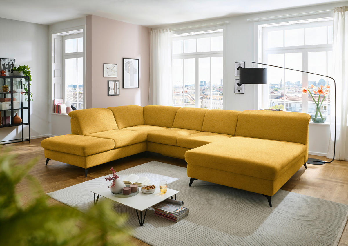 WOHNLANDSCHAFT Chenille Currygelb  - Currygelb/Schwarz, Design, Textil/Metall (255/369/198cm) - Beldomo Style