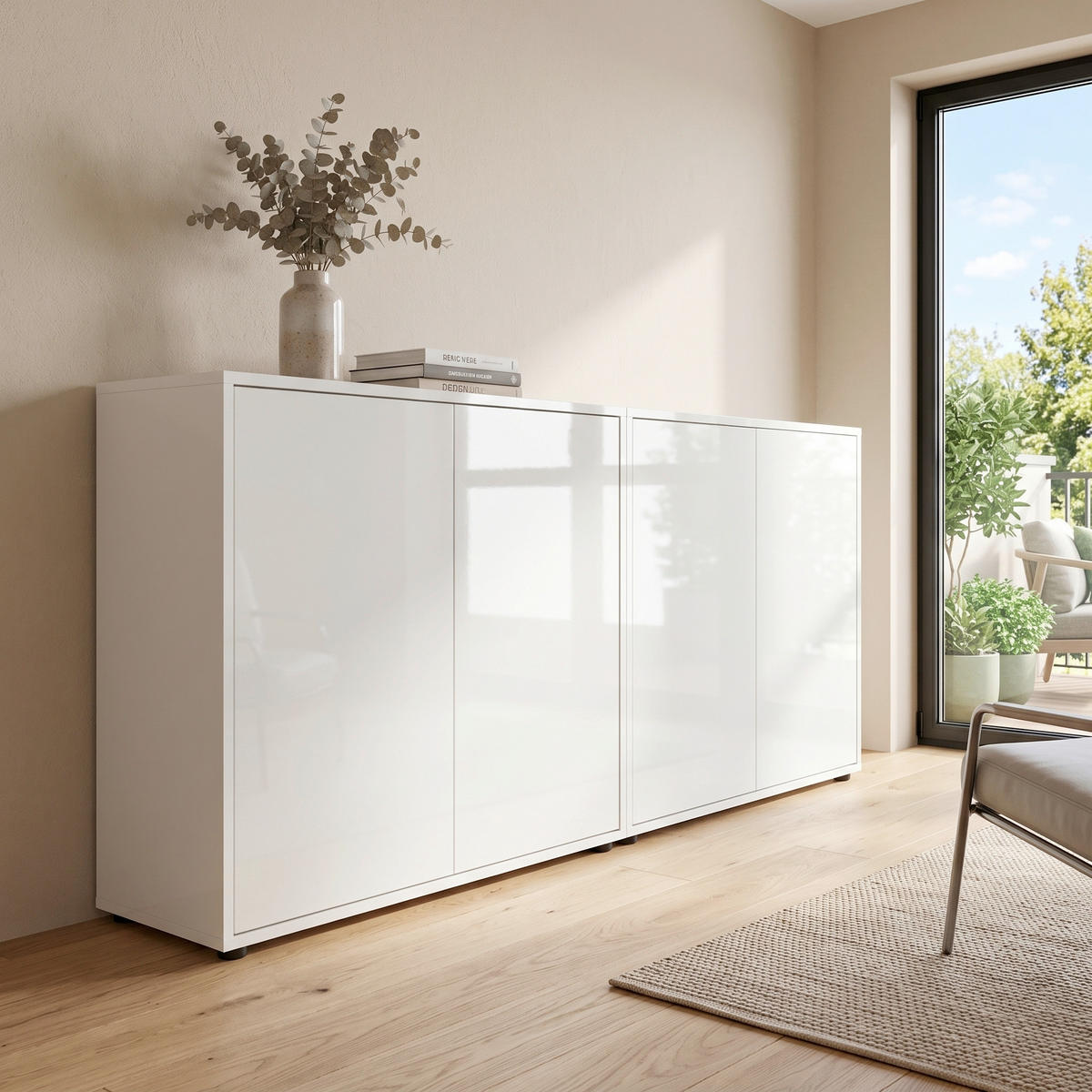 SIDEBOARD Mailand Set 2 158/73/33 cm  - Weiß Hochglanz/Schwarz, MODERN, Holzwerkstoff/Kunststoff (158/73/33cm) - MID.YOU
