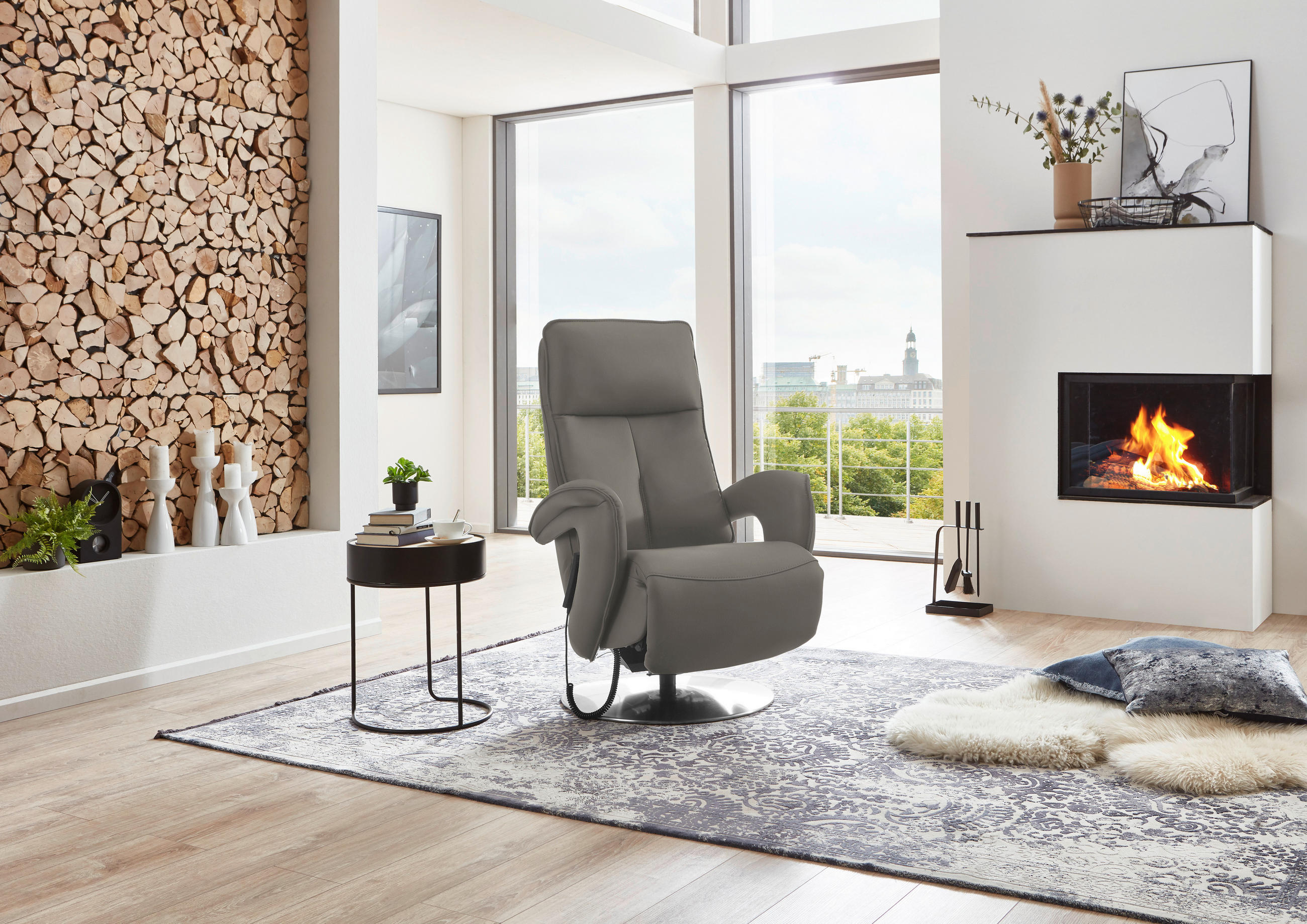RELAXSESSEL in Leder Hellgrau  - Chromfarben/Hellgrau, Design, Leder/Metall (77/110/87cm) - Valdera