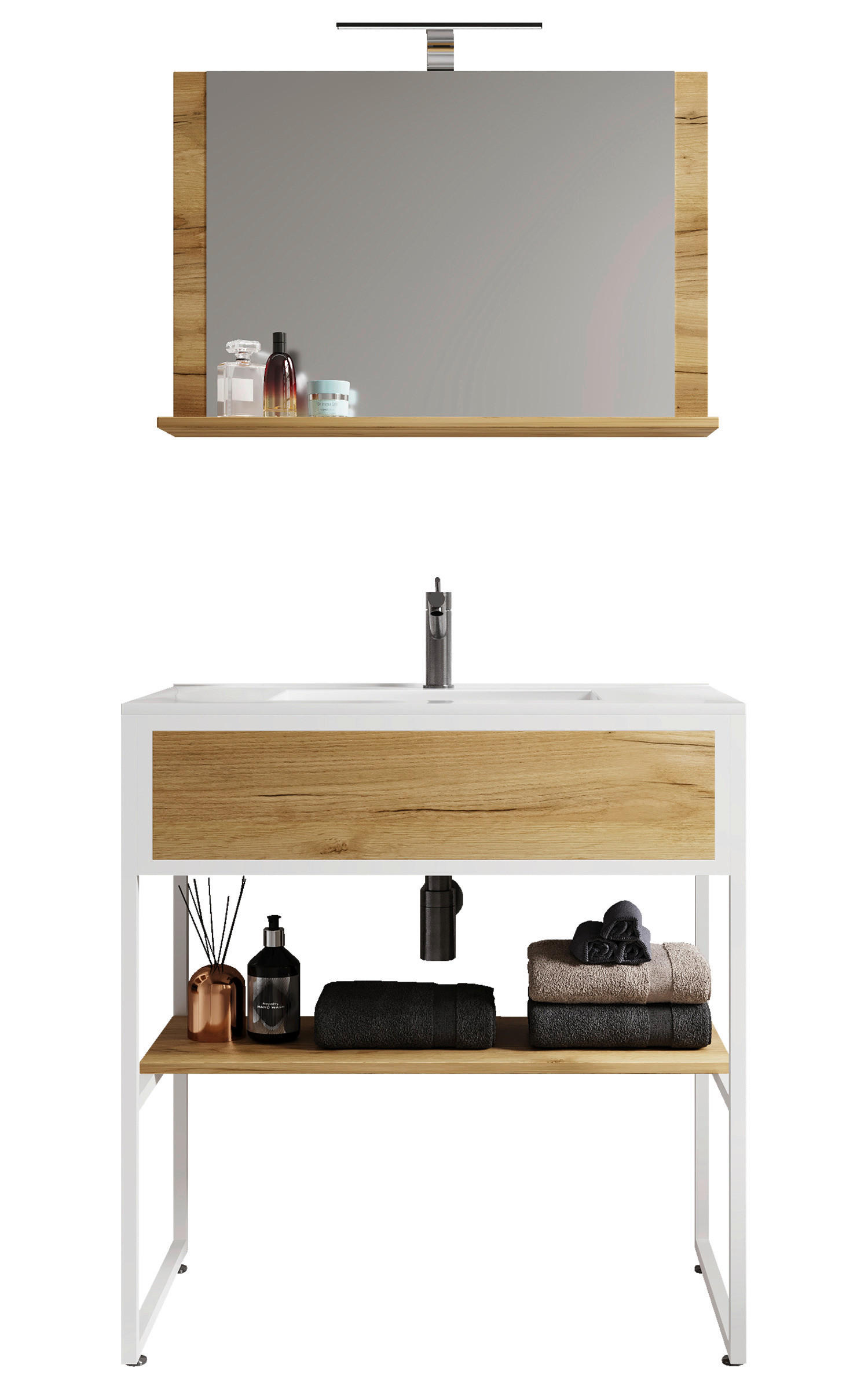 BADEZIMMER 3-teilig  in 80 cm  - Honigeiche/Weiss, Modern, Glas/Keramik (80cm) - MID.YOU