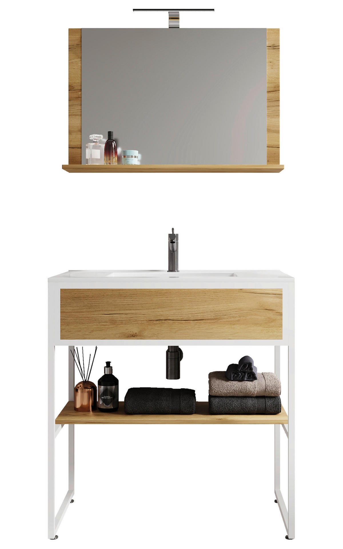 BADEZIMMER 3-teilig  in 80 cm  - Honigeiche/Weiss, Modern, Glas/Keramik (80cm) - MID.YOU