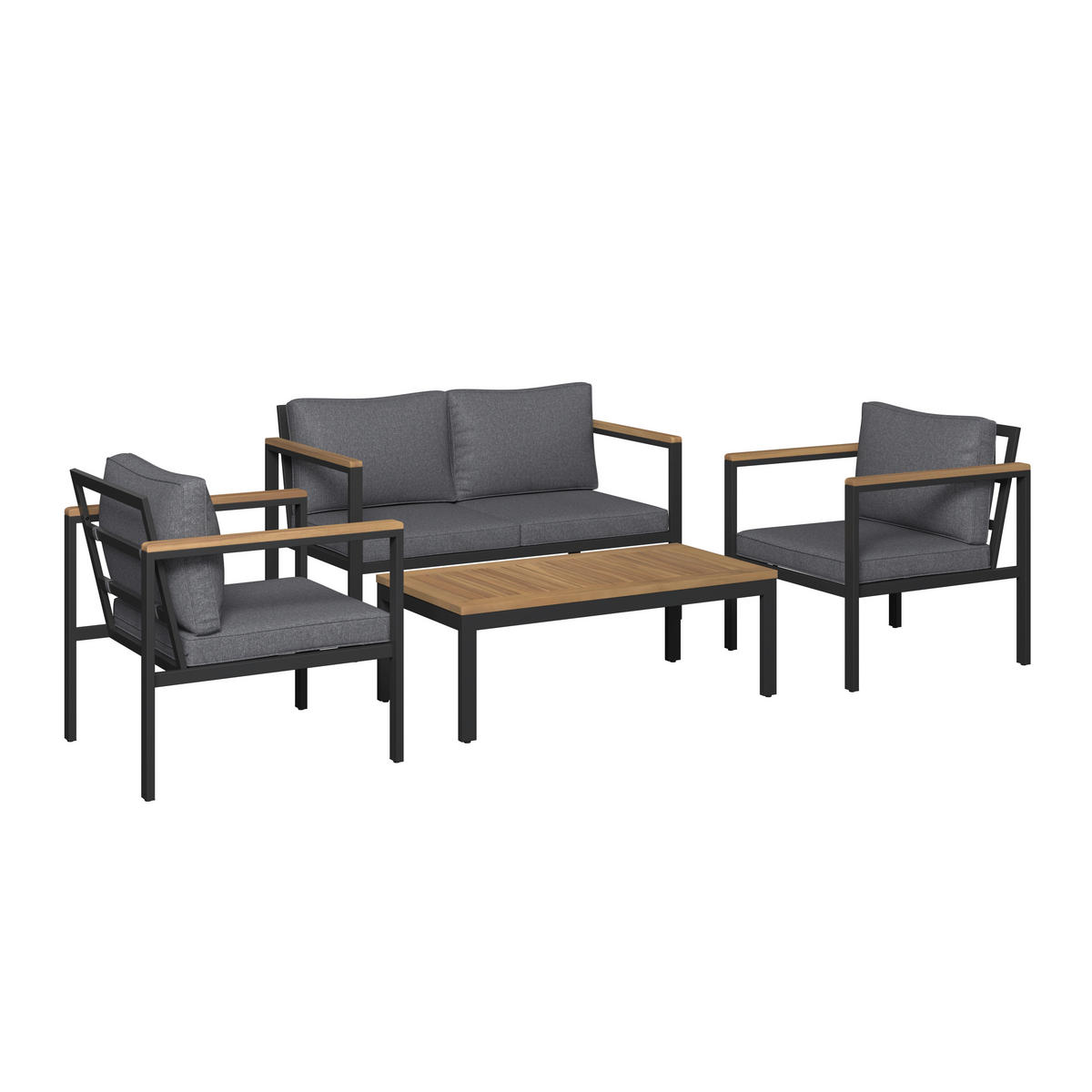 KERTI BÚTORSZETT 4 részes  - akáciaszínű/fekete, Konventionell, textil/fa (90/50/40cm) - Ambia Garden