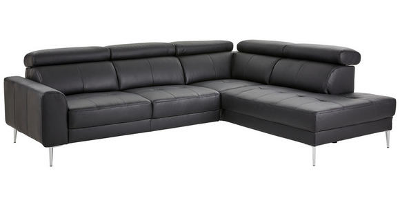 ECKSOFA Schwarz Echtleder  - Chromfarben/Schwarz, Design, Leder/Metall (262/213cm) - Hom`in