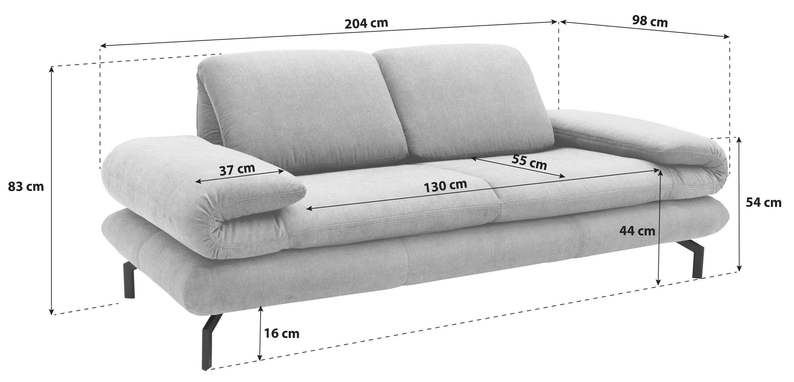2-SITZER-SOFA Webstoff Dunkelgrau  - Dunkelgrau/Schwarz, Design, Textil/Metall (204/83/98cm) - LOOKS by W.Joop