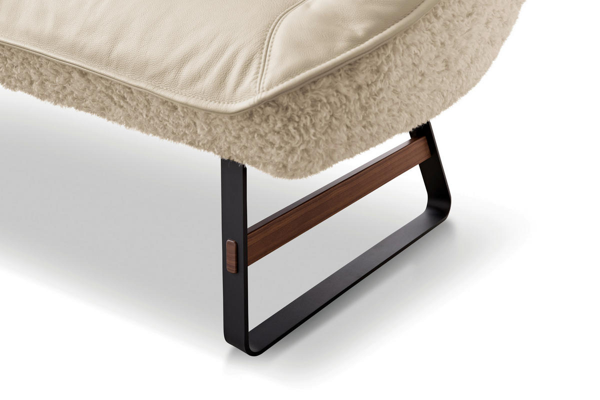 SITZBANK 229/88/80 cm Hochflor Echtleder Creme Holz, Metall  - Creme/Schwarz, Design, Leder/Holz (229/88/80cm) - Koinor