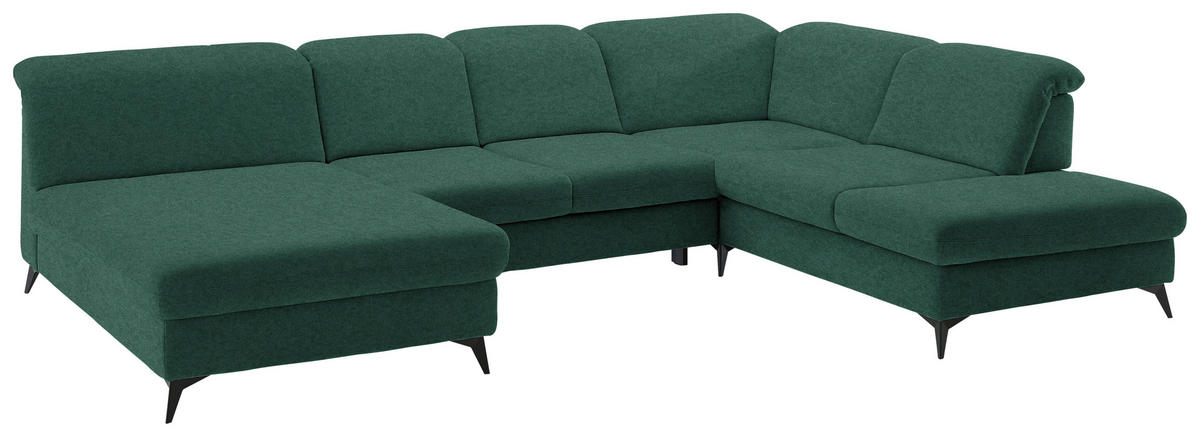 WOHNLANDSCHAFT  in Chenille Waldgrün  - Waldgrün/Schwarz, Design, Textil/Metall (198/369/255cm) - Beldomo Style