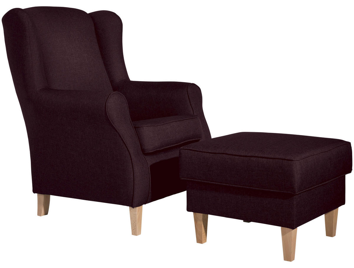 OHRENSESSEL in Flachgewebe Dunkelrot  - Buchefarben/Dunkelrot, Design, Holz/Textil (77/103/86cm) - Max Winzer