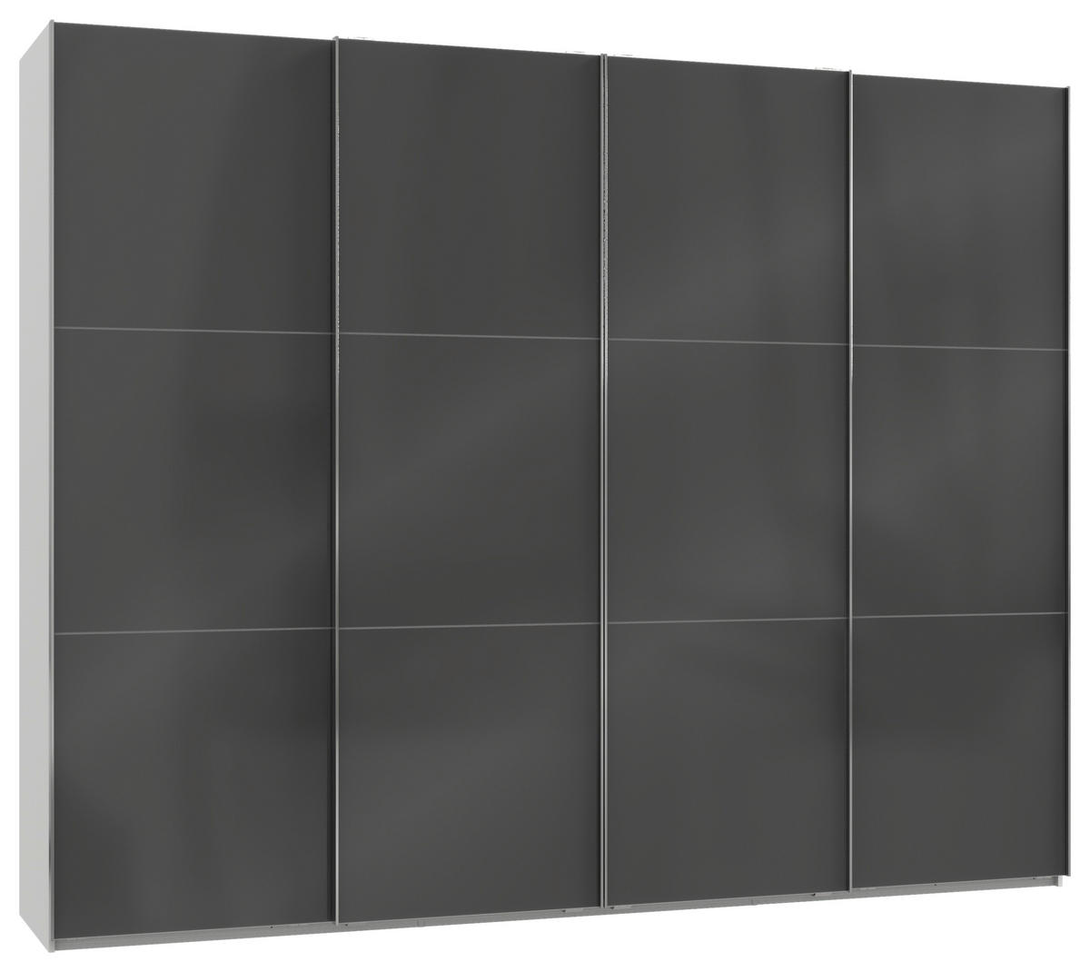 SCHWEBETÜRENSCHRANK 300/236/65 cm 4-türig Weiß, Grau  - Chromfarben/Weiß, MODERN, Holzwerkstoff (300/236/65cm) - MID.YOU